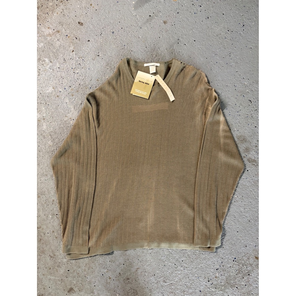 Perry Ellis Mens XL Silk Cotton Ribbed Knit Sweater Olive Green Spring 2002 NWT